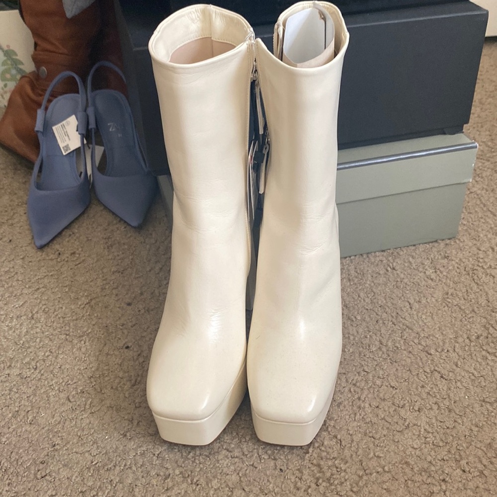 Zara Leather Platform Ankle Boots